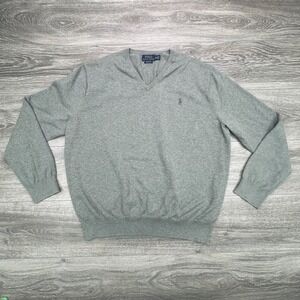 Polo Sweater Mens 2XL Gray Pony Pima Cotton Academia Minimalist V Neck Preppy
